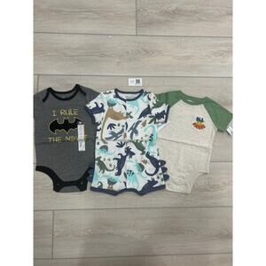 Lot of 3 Baby Boys 12M Onesies NWT Batman Dino Smiles